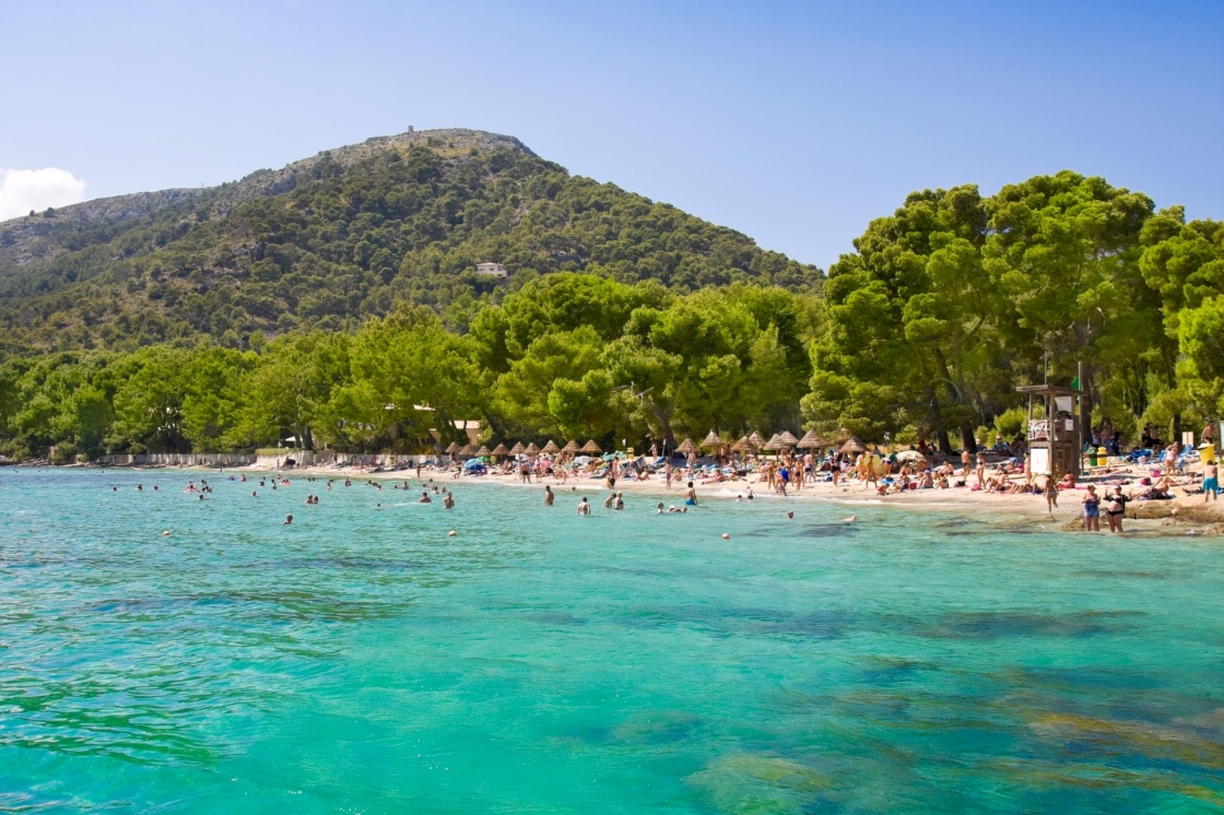 'Beach sea bay turquoise water mountain view , Cala Pi de La Posada, Cap Formentor, Majorca, Spain ' - Mallorca